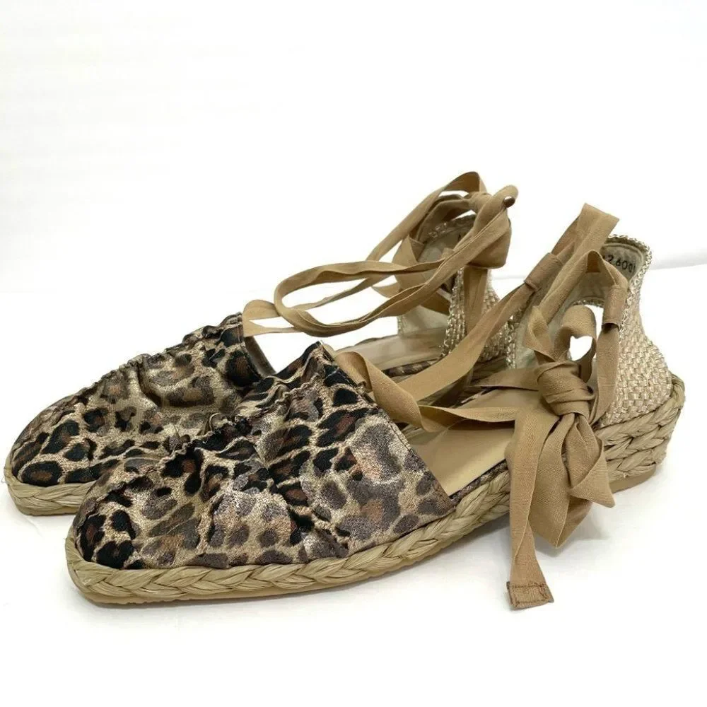 New Stuart Weitzman Leopard Print Lace Up Espadrilles